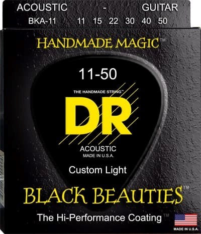 DR BKA-11 Black Beauties Siyah Akustik Gitar Teli (Custom Light 11-50)