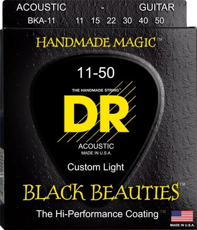 DR BKA-11 Black Beauties Siyah Akustik Gitar Teli (Custom Light 11-50)